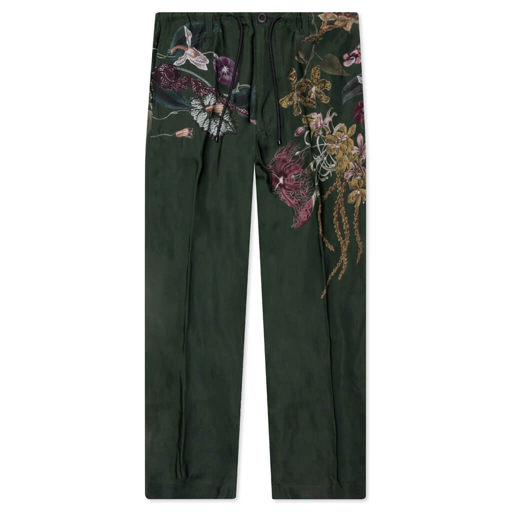 Green Pleat-Front Trousers With Floral Pattern 7092 M.W. - Bot
