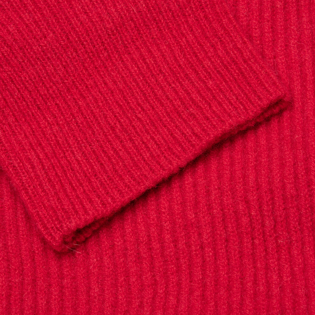 Big Ribbed Knit Cardigan With Fabric Lining - Red, , large image number null