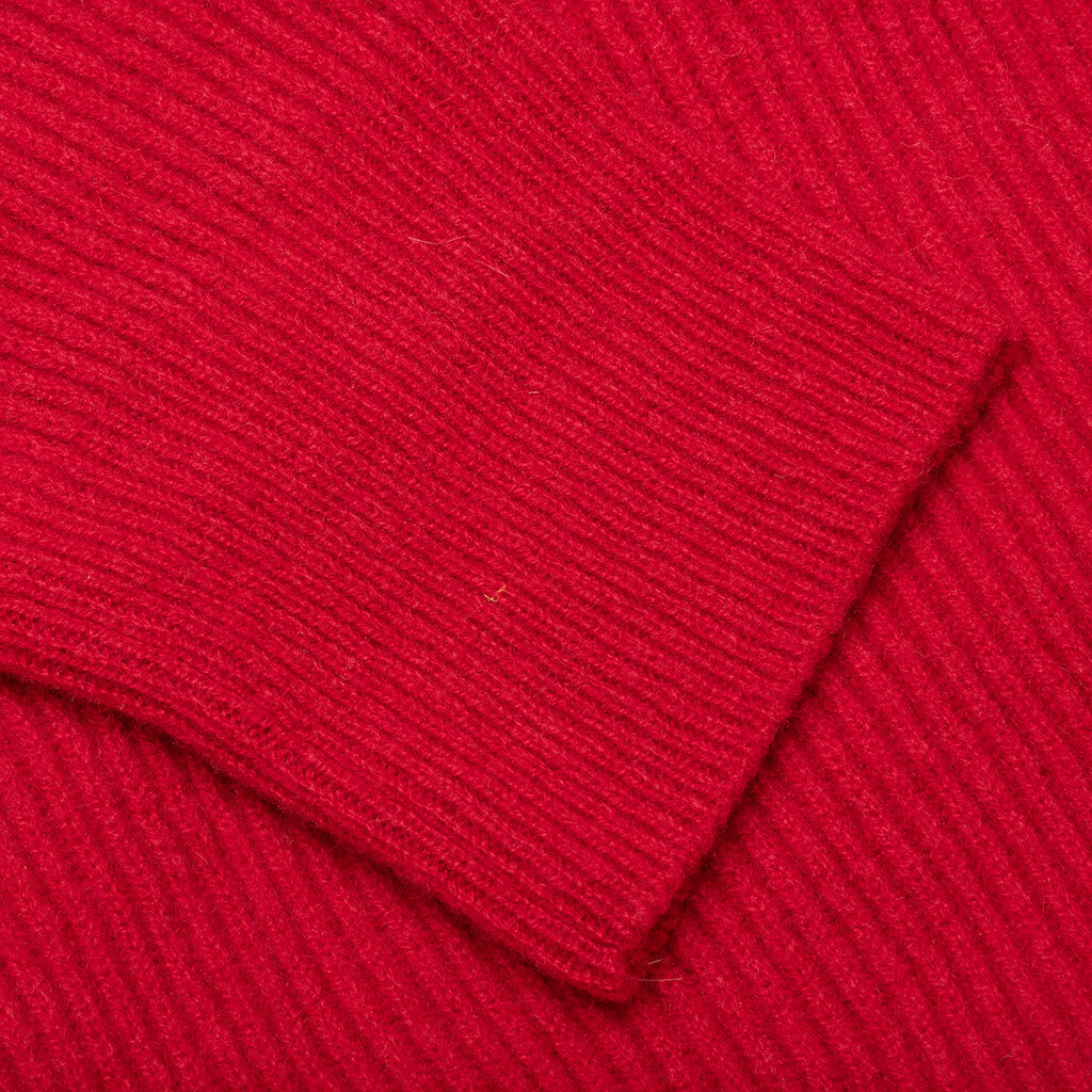 Big Ribbed Knit Cardigan With Fabric Lining - Red, , large image number null