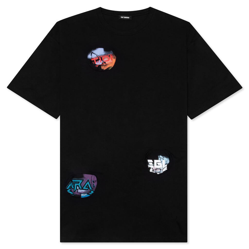 Oversised T-Shirt With Printed Pocket Holes - Black