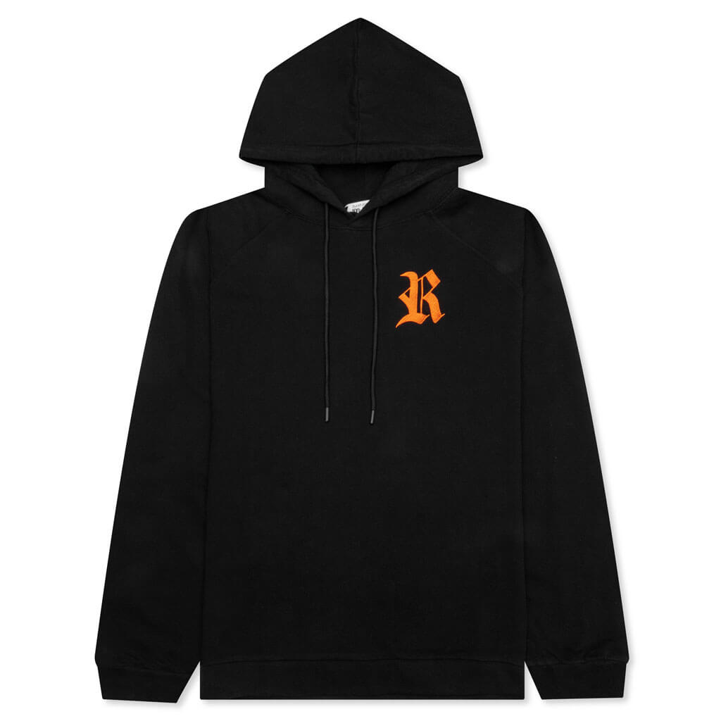 R Embroidery and Patch Hoodie - Black/Orange
