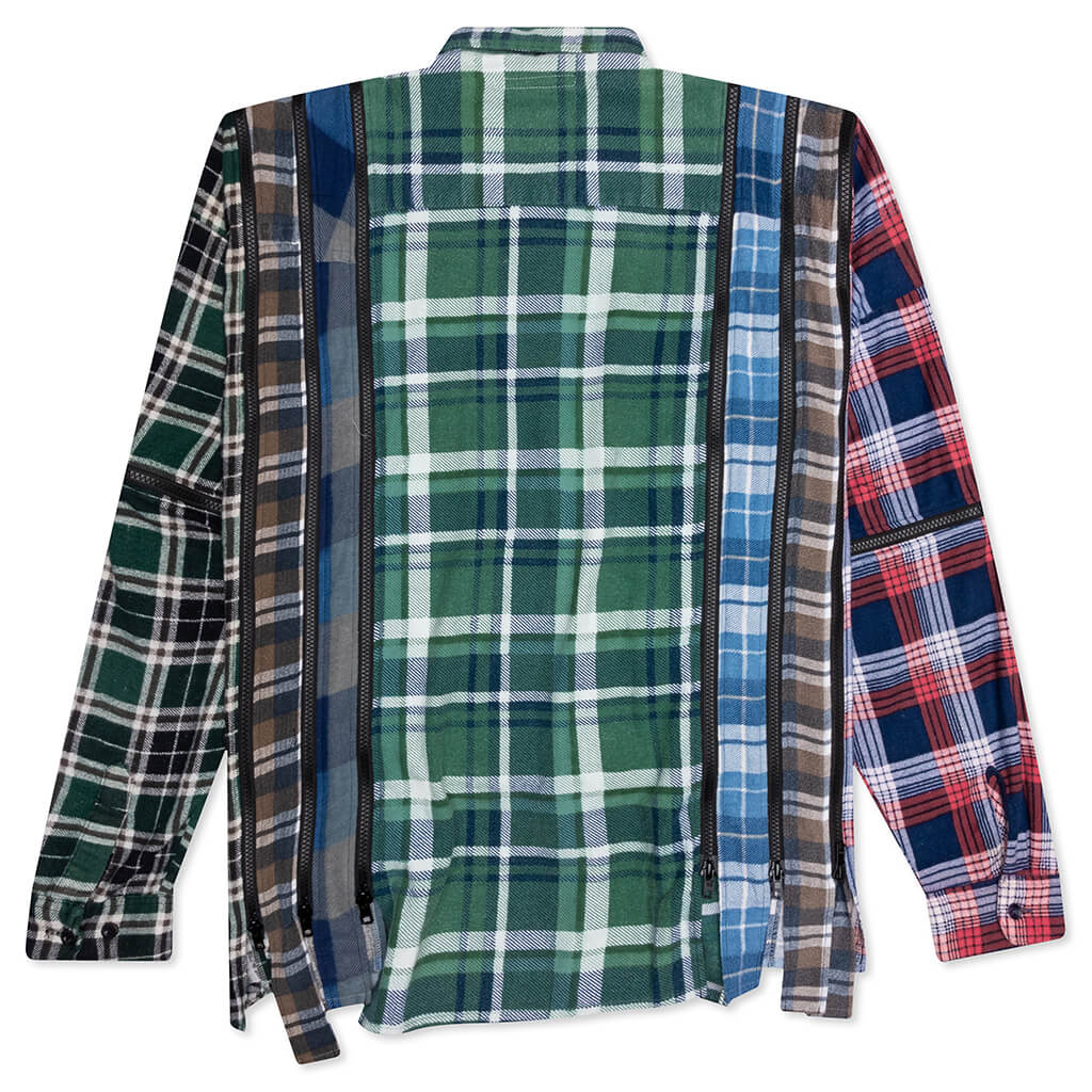 Rebuild by Flannel Shirt 7 Cuts Zipped Wide Shirt - Green/Navy