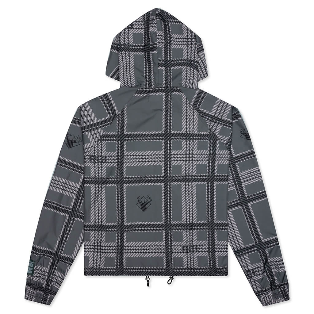 Plaid Ripstop Packable Hooded Jacket - Black