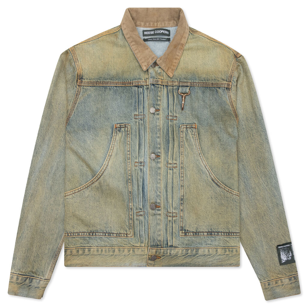 Washed Denim Jacket w/ Corduroy Collar - Denim