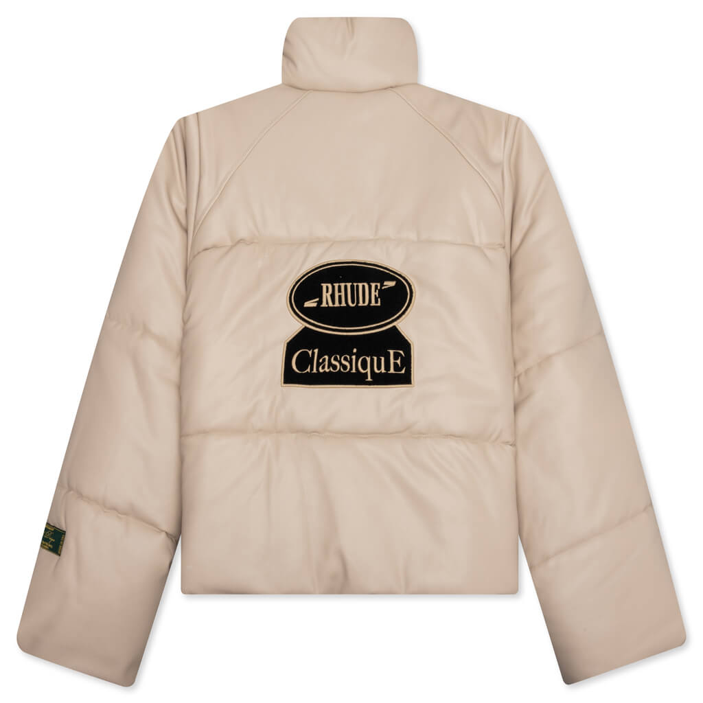 Embroidered Puffer Jacket - Tan