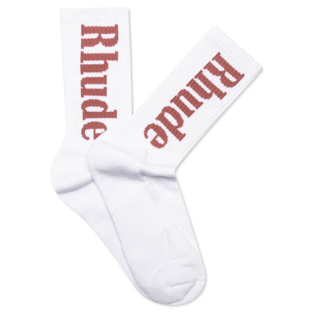 Logo Sock - White/Mauve