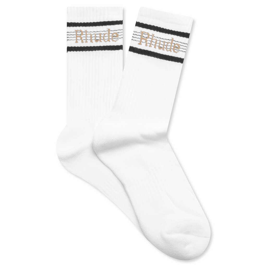Logo Stripe Sport Socks - White