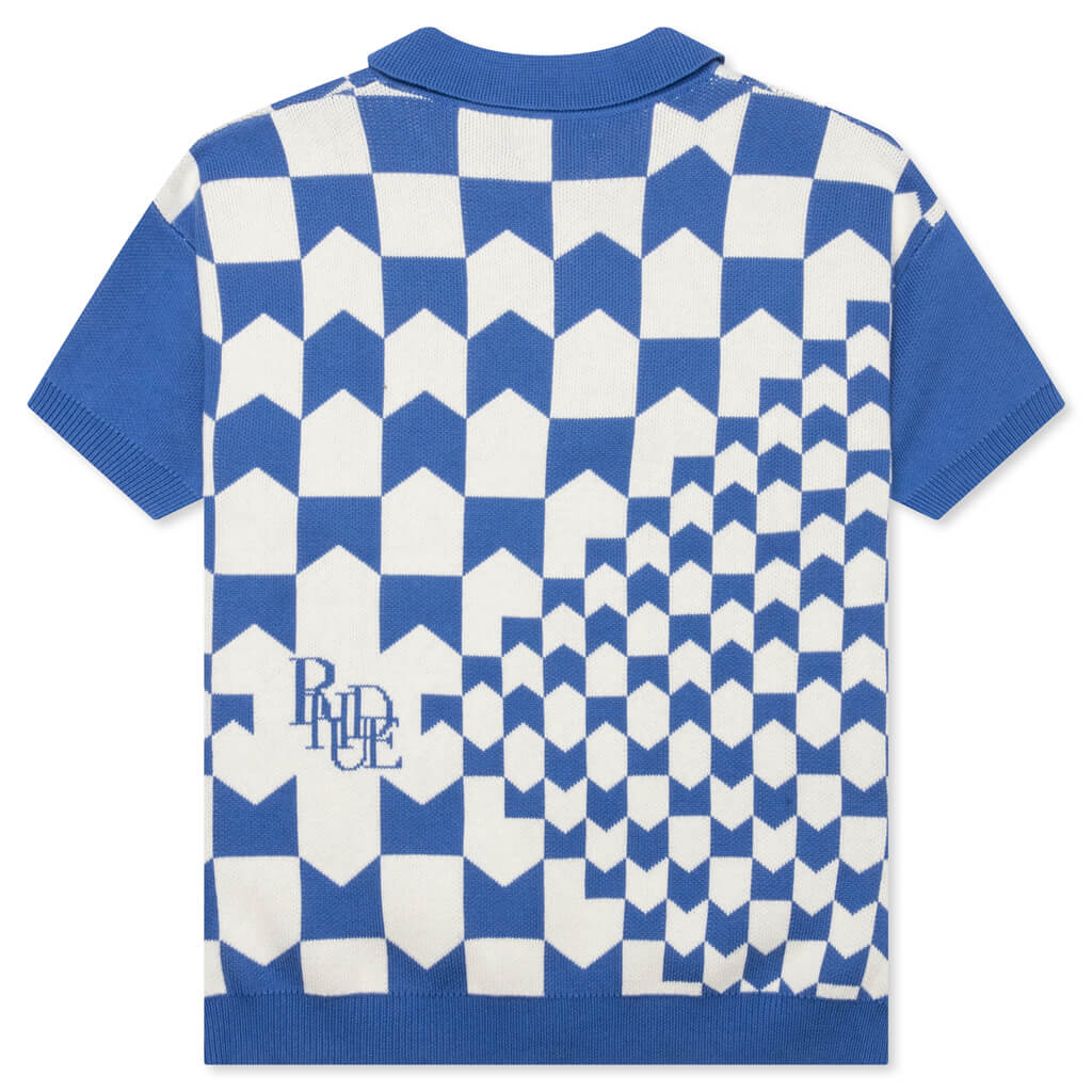 Rhacing Checkered Knit Polo - Ivory/Blue, , large image number null