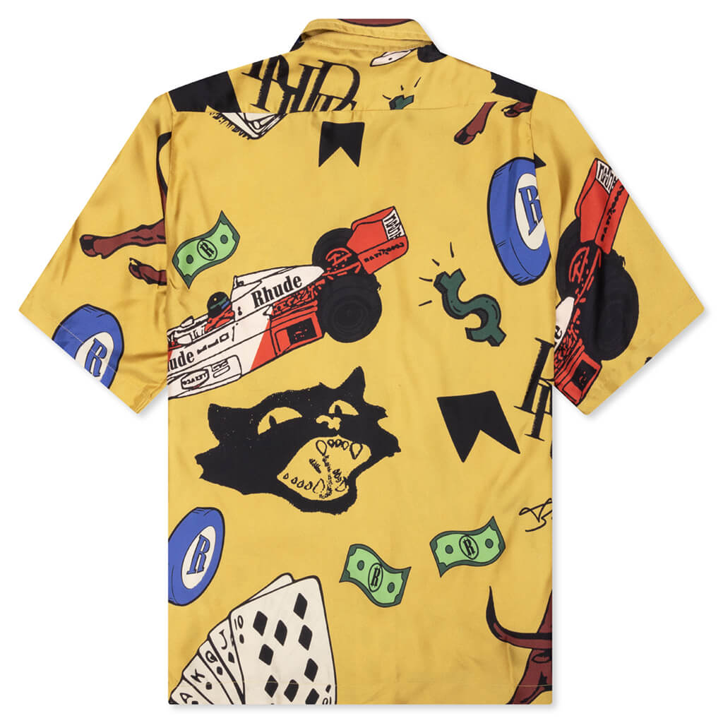 Silk Doodle S/S Button Up - Mustard