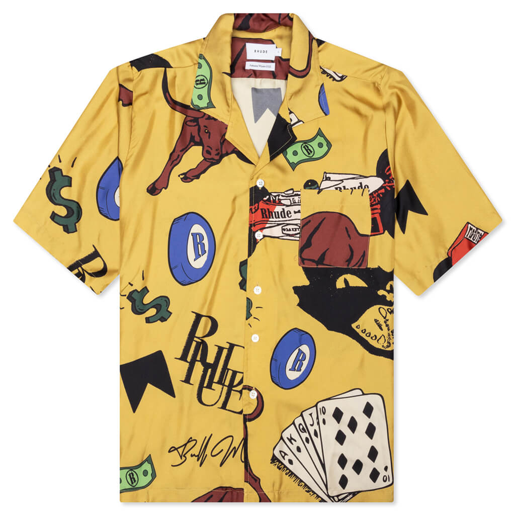 Silk Doodle S/S Button Up - Mustard