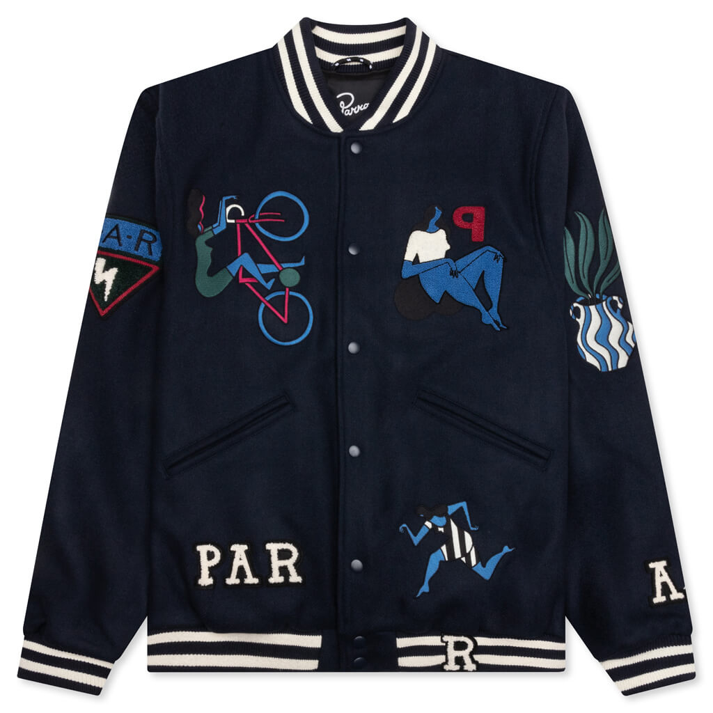 Run Sit & Bike Varsity Jacket - Navy Blue, , large image number null