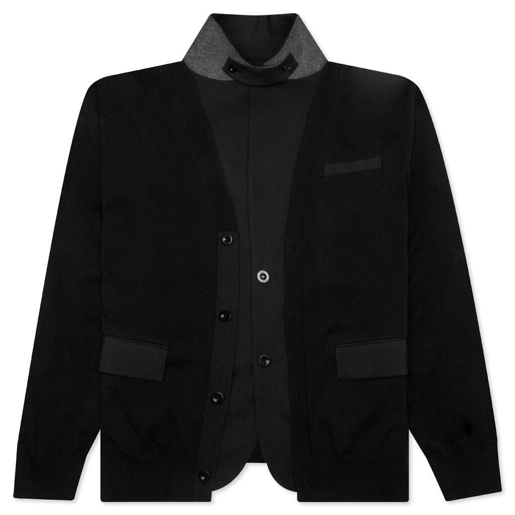 Knit x Suiting Cardigan - Black (DO NOT PULL), , large image number null