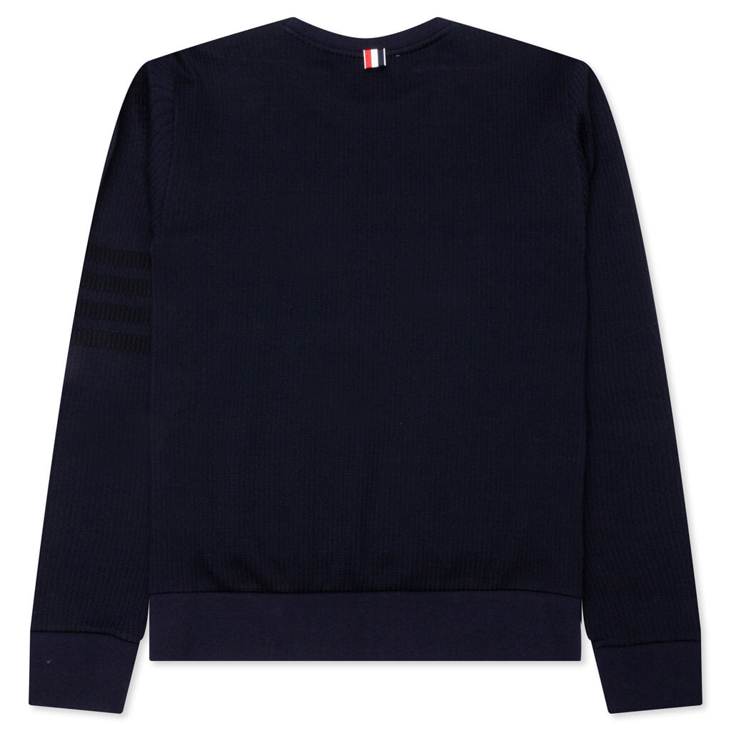 Seersucker Loopback 4-Bar Crew Neck Sweatshirt - Navy