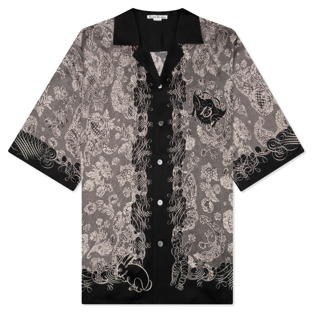 Short Sleeve Button-Down Shirt - Black/Ecru