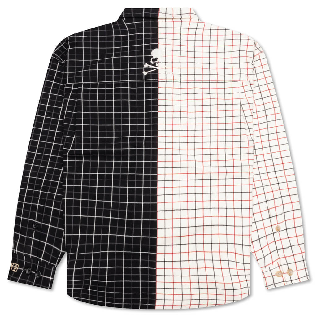 Vertical Split Plaid Shirt - Black/Plaid