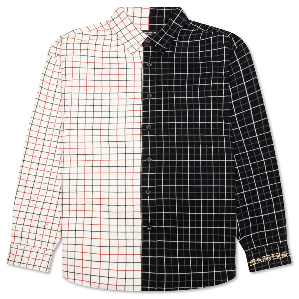Vertical Split Plaid Shirt - Black/Plaid