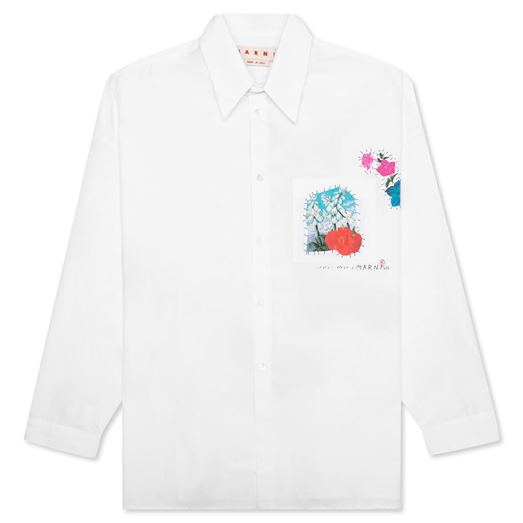 Long Sleeve Flower Graphics Shirt - Lily White