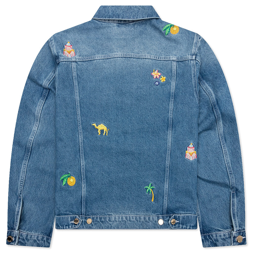 Stone Wash Denim Embroidered Motif Jacket - Stone Wash, , large image number null