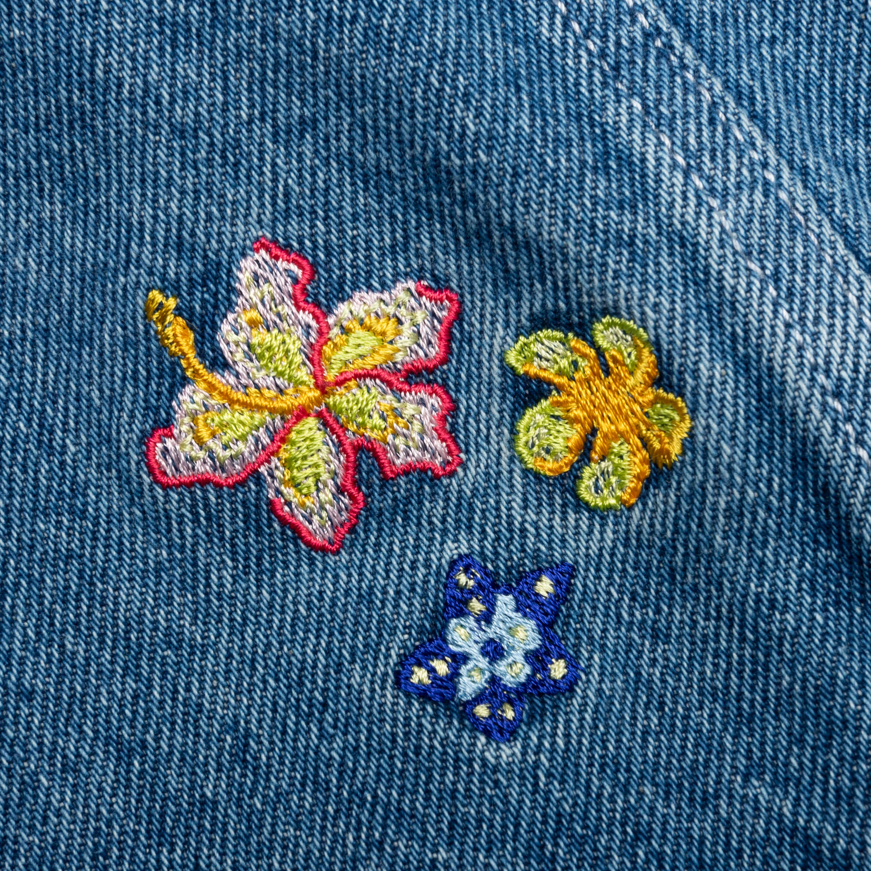 Stone Wash Denim Embroidered Motif Jacket - Stone Wash, , large image number null