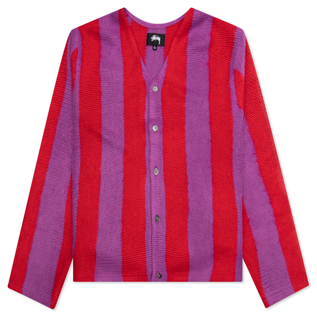 Striped Brushed Cardigan - Purple, , large image number null