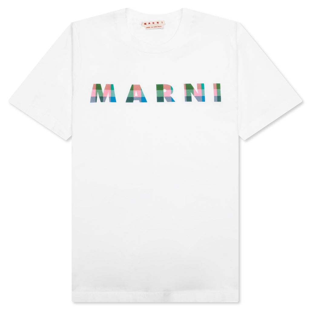 White Cotton T-Shirt With Gingham Logo - Lily White