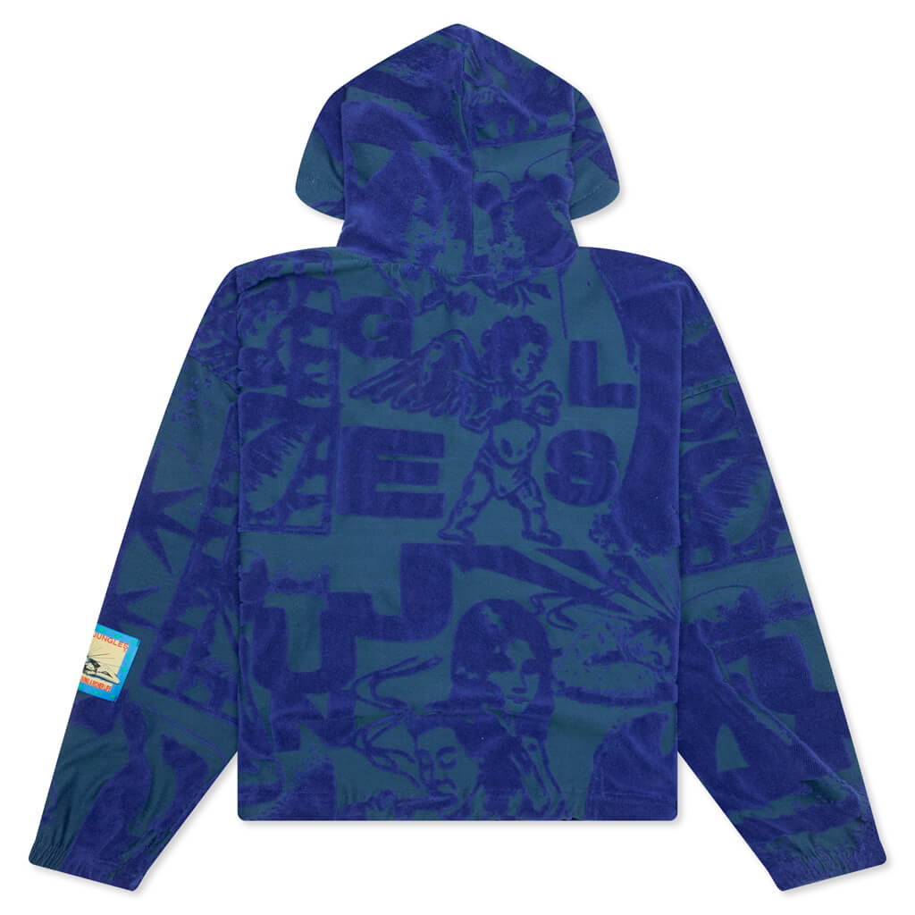 Terry Towelling Hoodie - Blue/Green, , large image number null