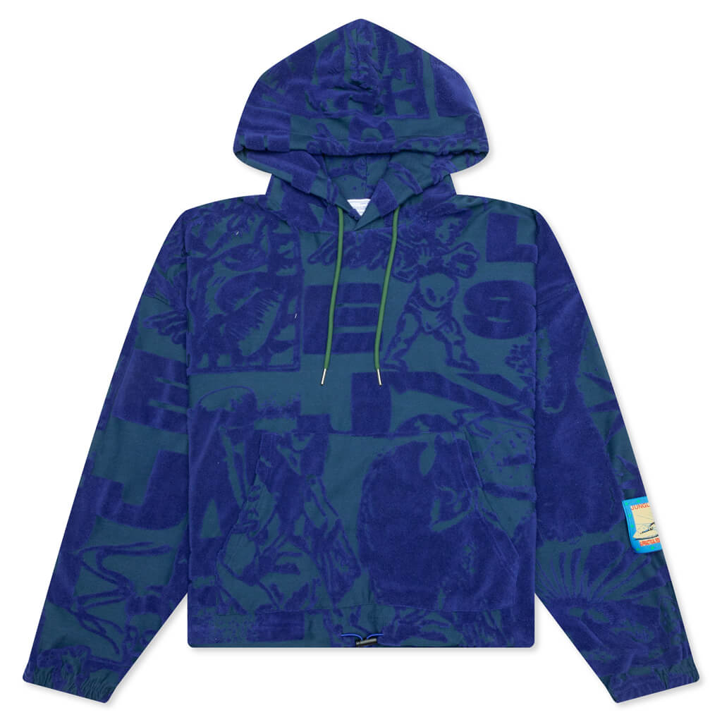 Terry Towelling Hoodie - Blue/Green, , large image number null