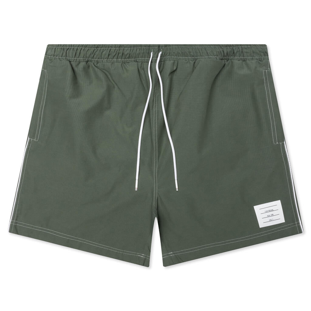 Contrast White Stitching Track Shorts - Dark Green, , large image number null
