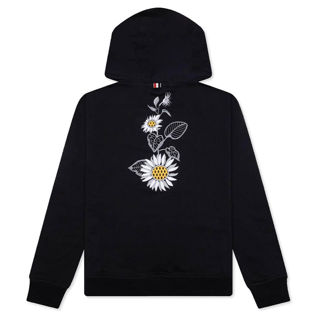 Relaxed Fit Hoodie Pullover w/ Broderie Anglaise Flower - Navy