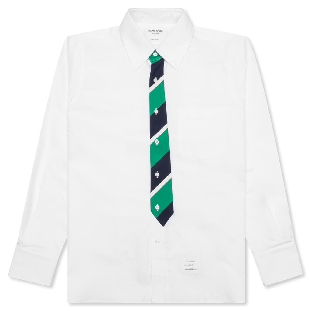 Straight Fit w/ Trompe L'oeil Silk Tie Shirt - White