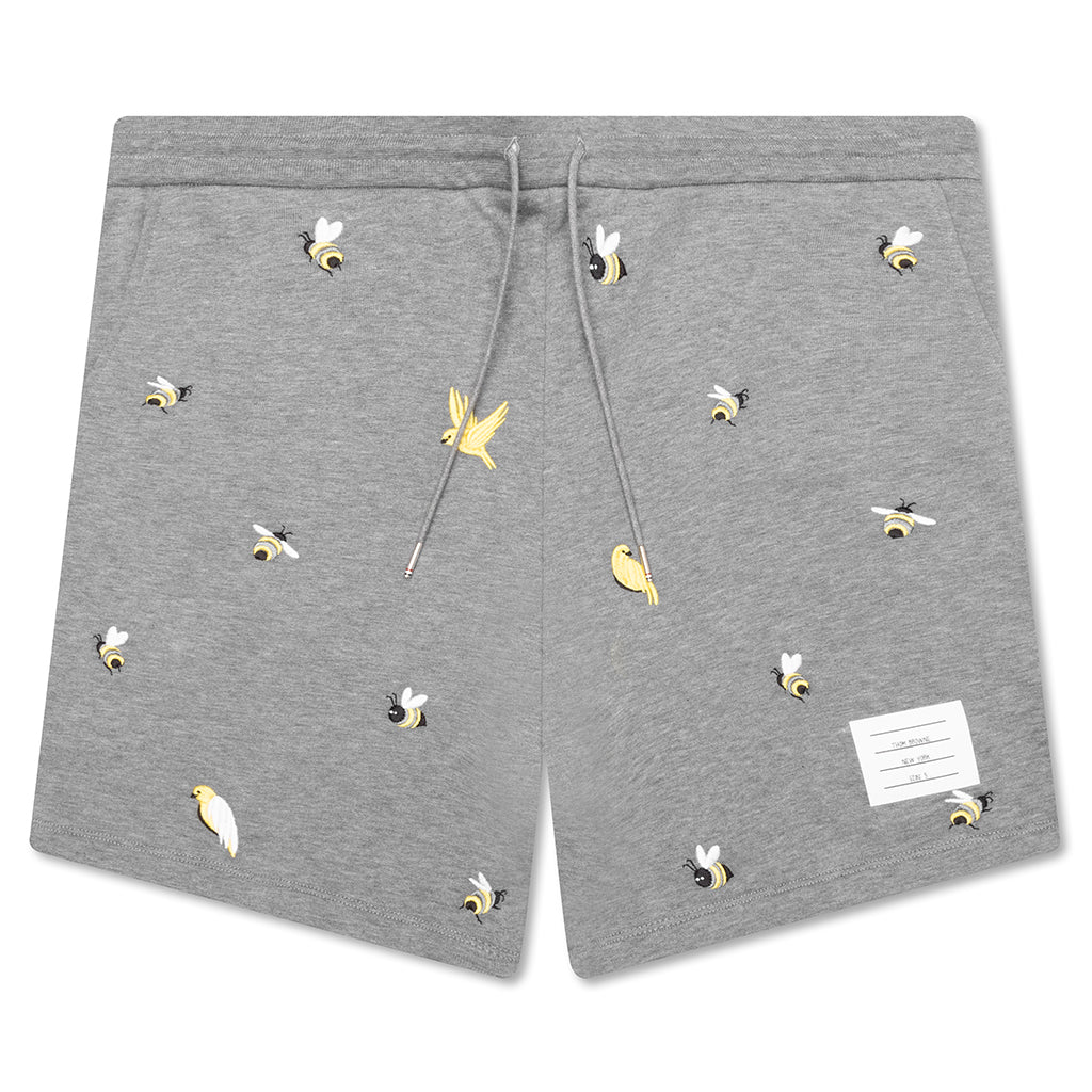 Sweat Shorts w/ Emb Birds - Medium Grey