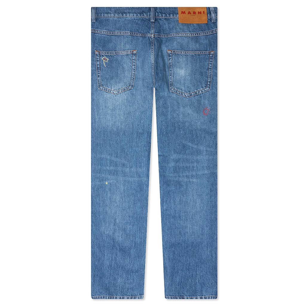 Blue Organic Denim With Mohair Patches - Iris Blue