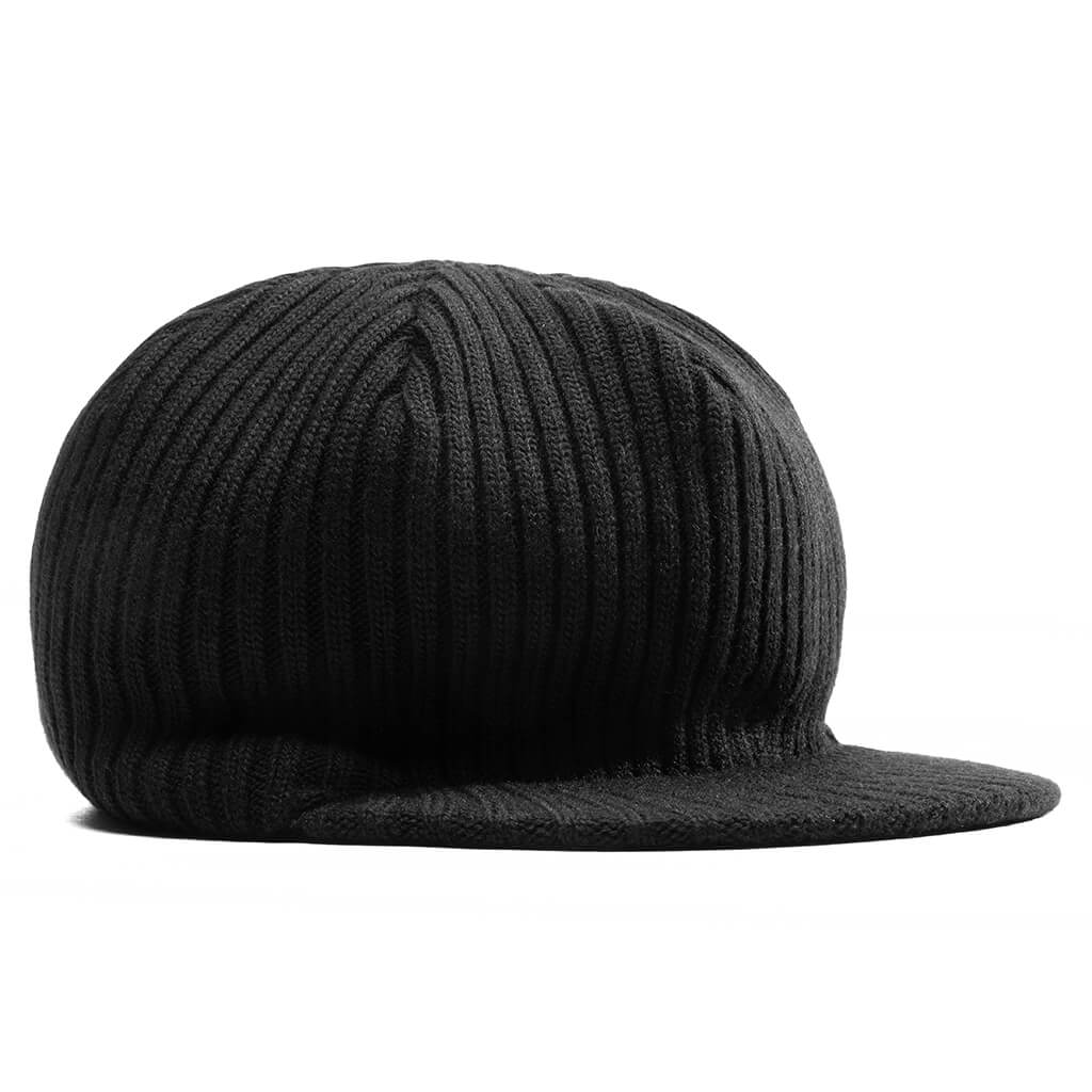 Ribbed Knit Bakerboy Cap - Black, , large image number null
