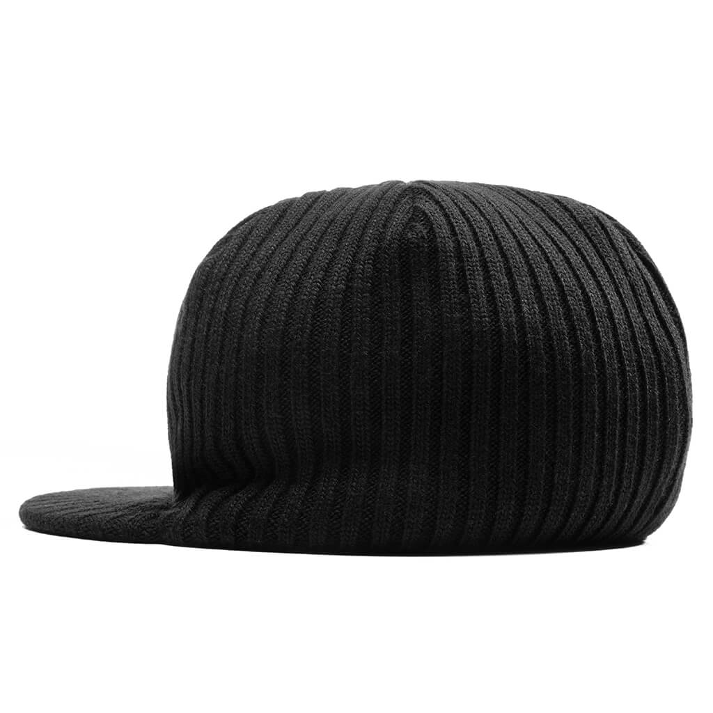 Ribbed Knit Bakerboy Cap - Black, , large image number null