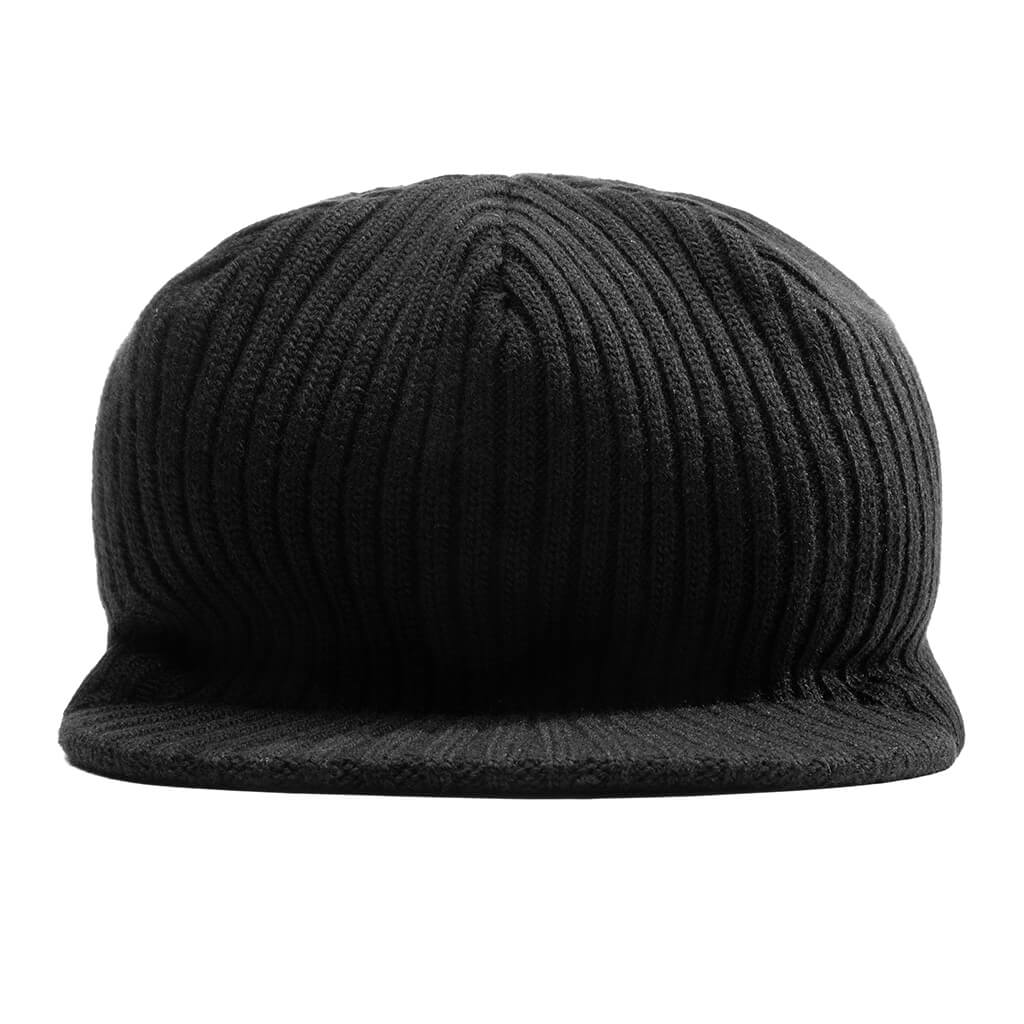 Ribbed Knit Bakerboy Cap - Black, , large image number null