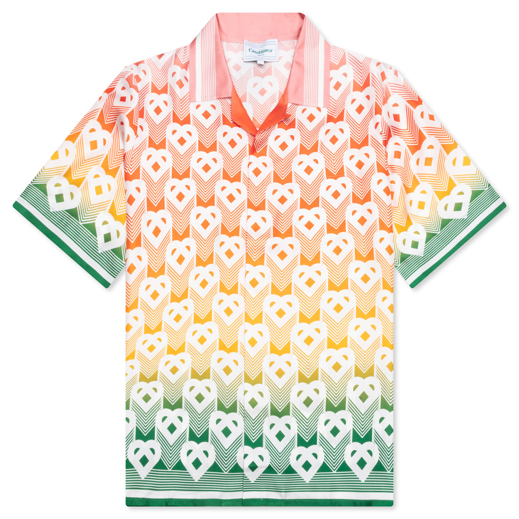 Unisex Cuban Collar S/S Shirt - Heart Monogram Gradient, , large image number null