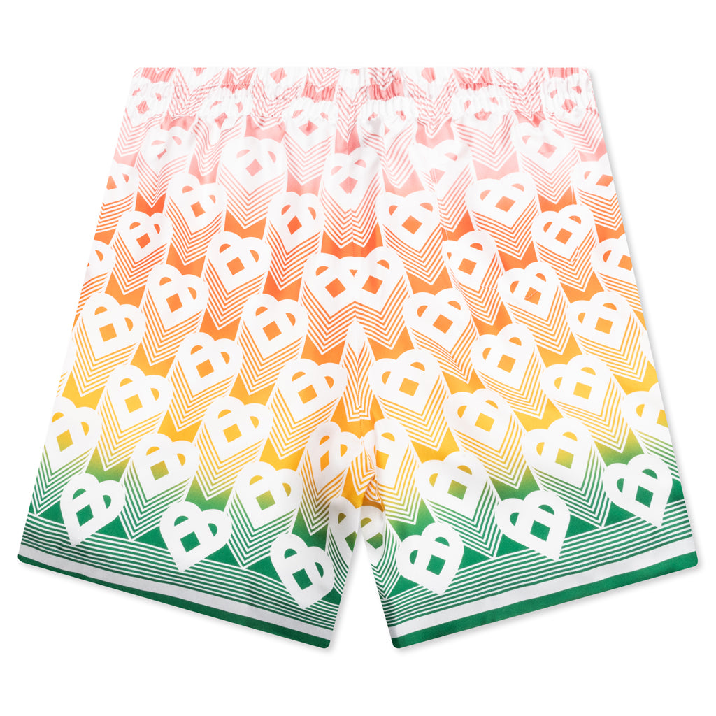 Unisex Silk Shorts With Drawstrings - Heart Monogram Gradient