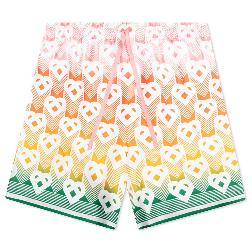 Unisex Silk Shorts With Drawstrings - Heart Monogram Gradient