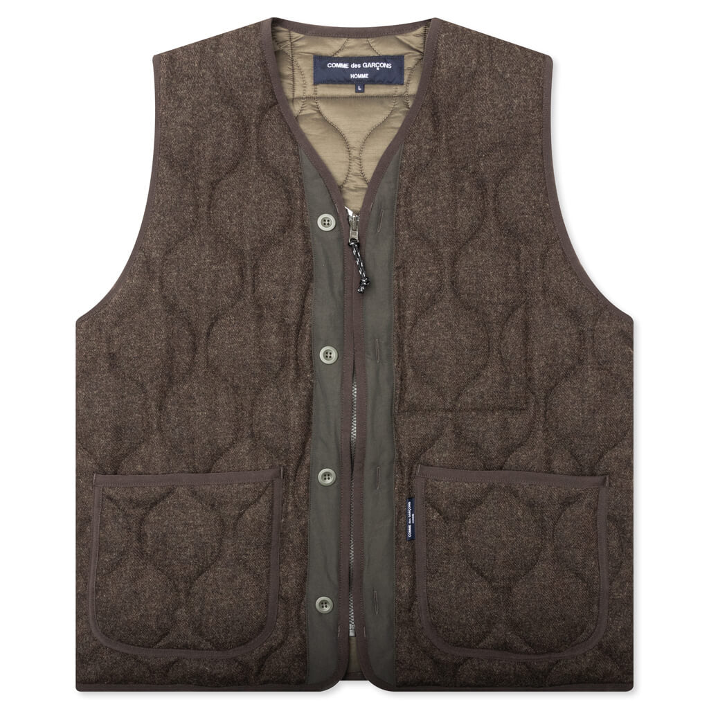 Wool Herringbone Quilted Vest - Khaki, , large image number null