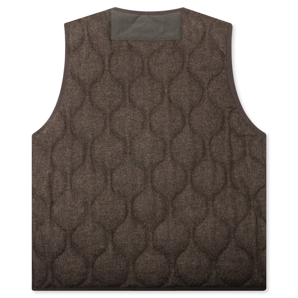 Wool Herringbone Quilted Vest - Khaki