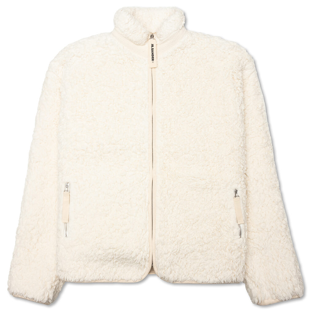 Natural Cotton Fleece Zip Jacket- Eggshell