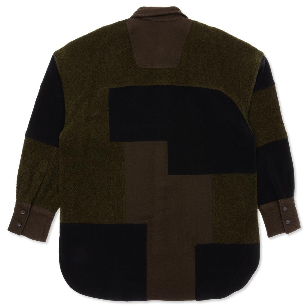 Woven Fleece Patchwork Shirt - Dark Green