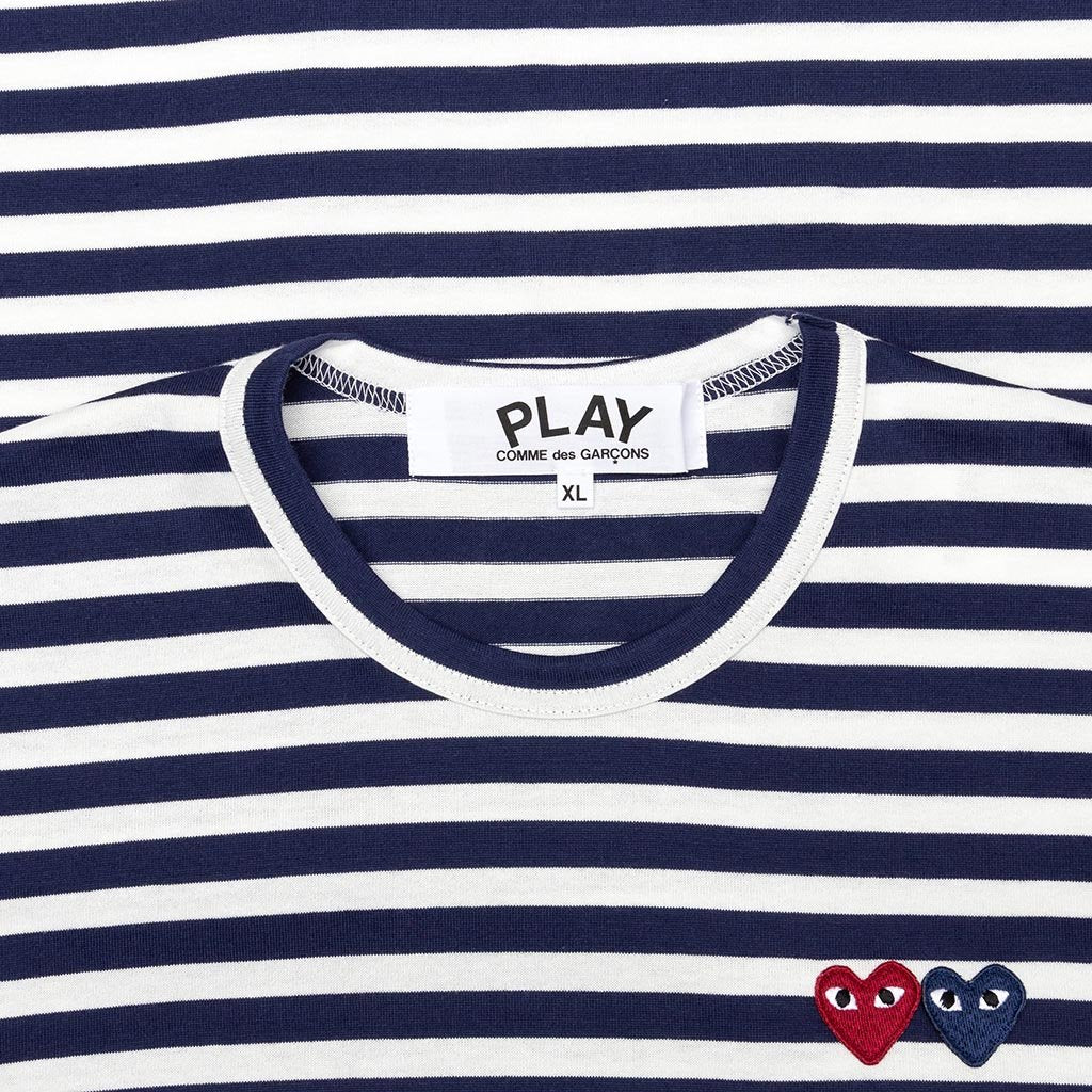 Double Heart Striped Shirt - White/Navy, , large image number null