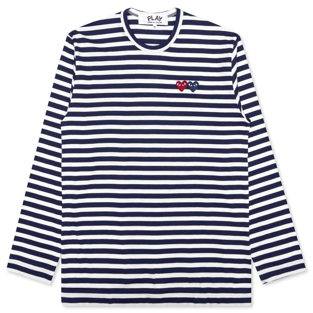 Double Heart Striped Shirt - White/Navy