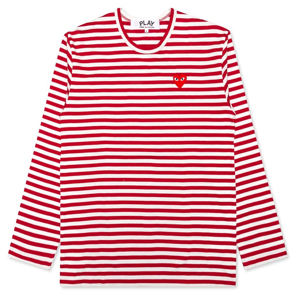 Striped Big Heart L/S T-Shirt - Red/White