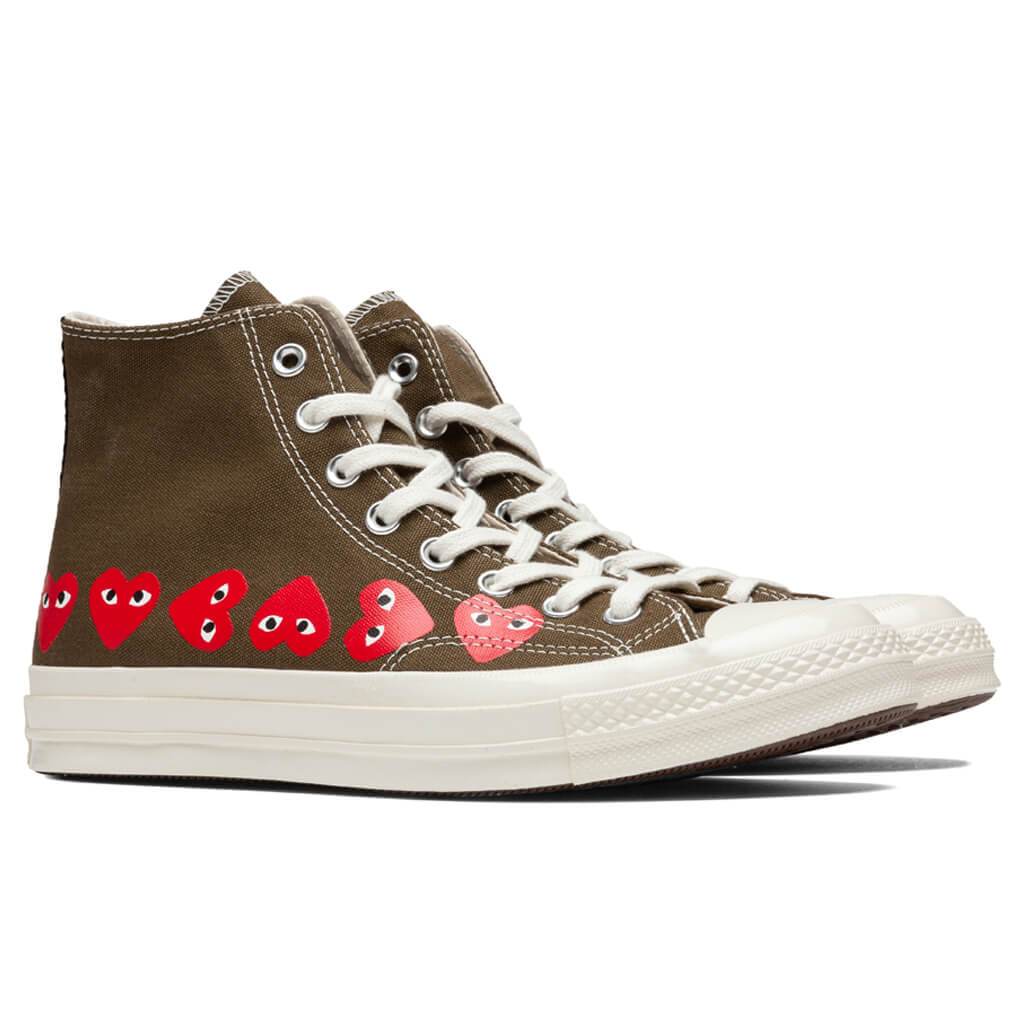 Converse x Comme Des Garcons PLAY All Star Chuck '70 Hi "Multi Heart" - Khaki