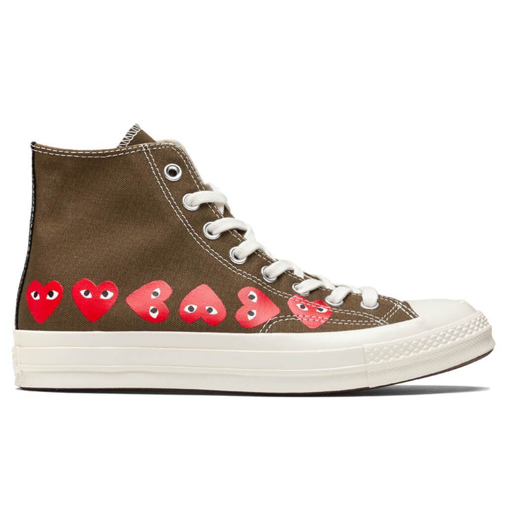 Converse x Comme Des Garcons PLAY All Star Chuck '70 Hi "Multi Heart" - Khaki, , large image number null