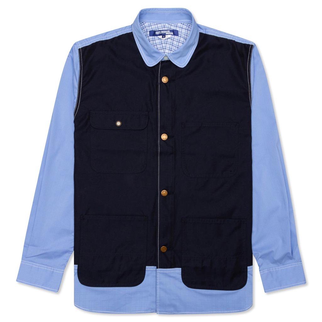 Mixed Fabric Shirt - Blue/Navy, , large image number null