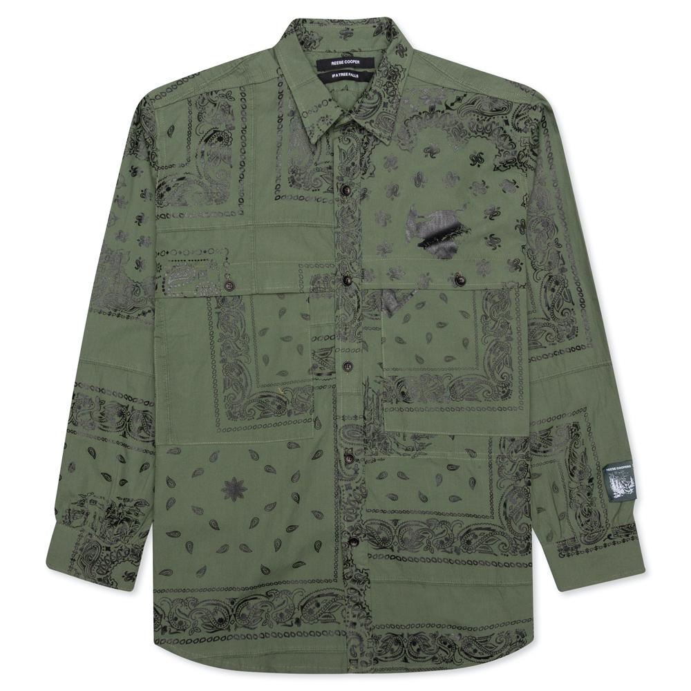 Bandana Patchwork Button Down Shirt - Sage