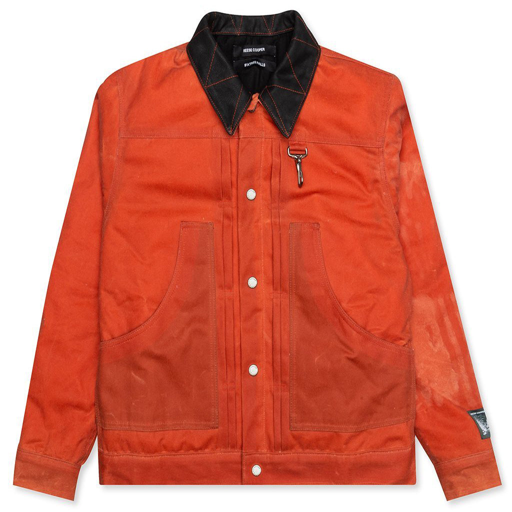 Waxed Cotton Trucker Jacket - Orange, , large image number null